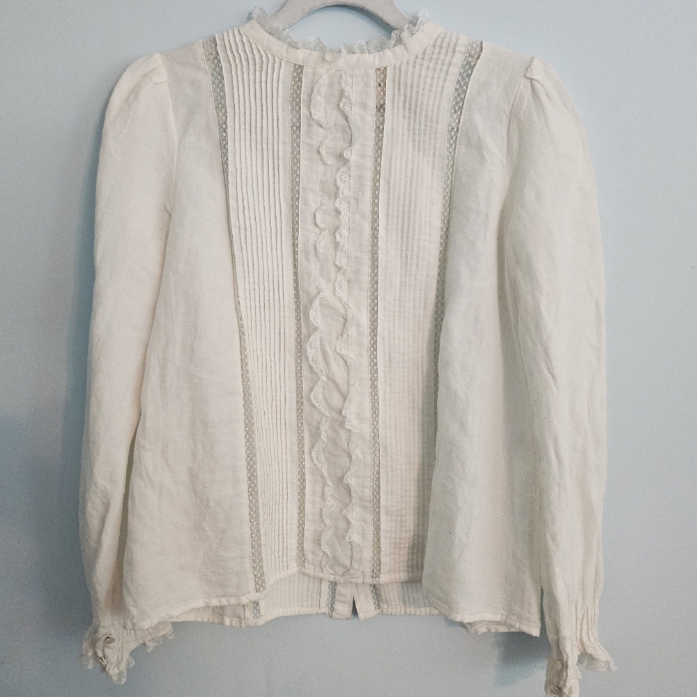 Sezane White Lace Cotton/Linen Blouse US 4 Fr 36